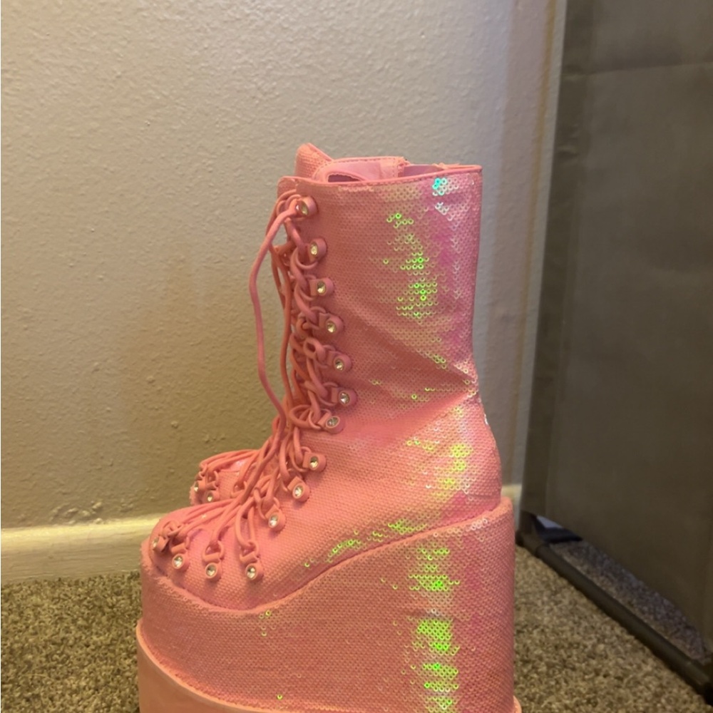 Pink Platform Lace-Up Boots